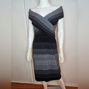 Tadashi Shoji Elegant Black and Gray Off-Shoulder Dress Size M